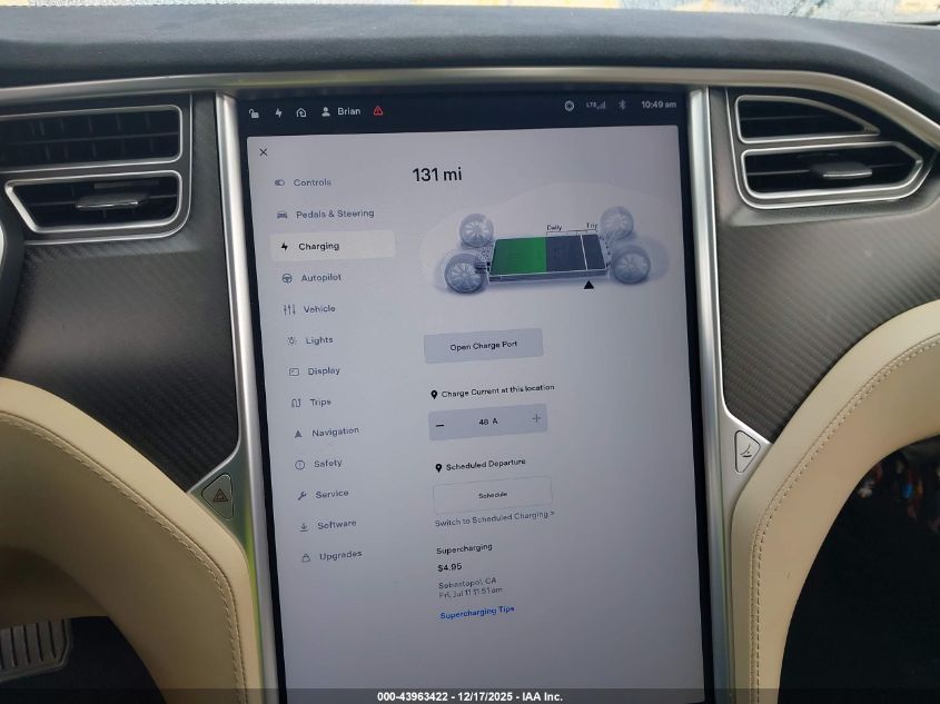 2017 Tesla Model S 100D/60D/75D/90D/P100D VIN: 5YJSA1E2XHF202430 Lot: 43963422