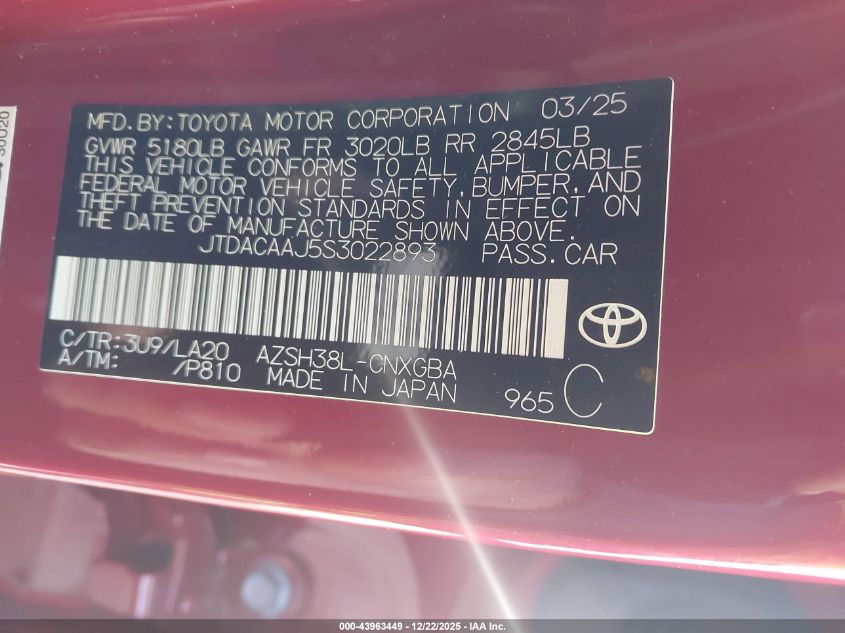 2025 Toyota Crown Signia Limited VIN: JTDACAAJ5S3022893 Lot: 43963449