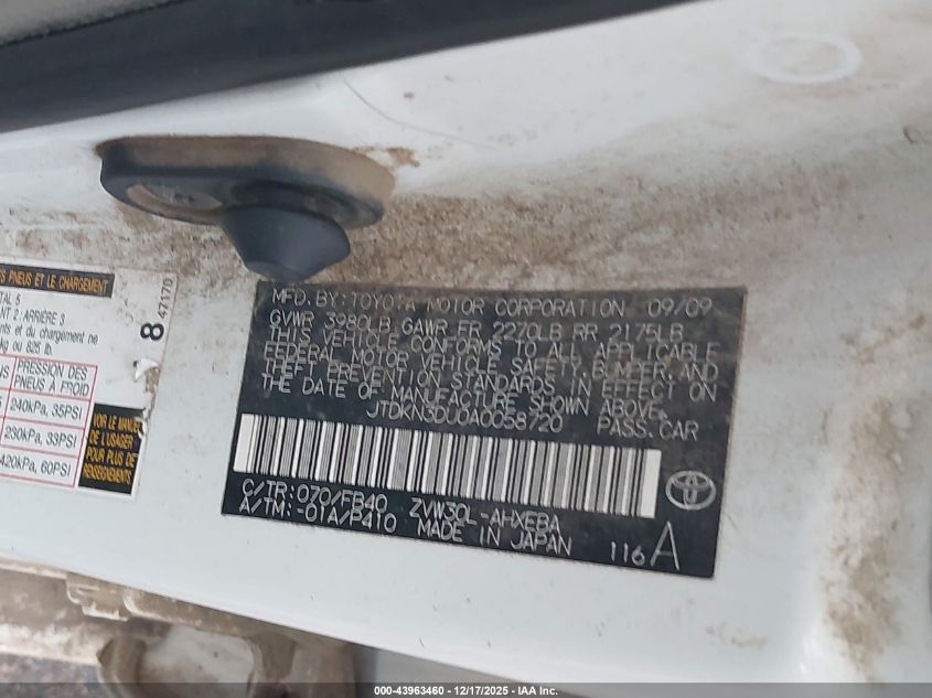 2010 Toyota Prius Ii VIN: JTDKN3DU0A0058720 Lot: 43963460