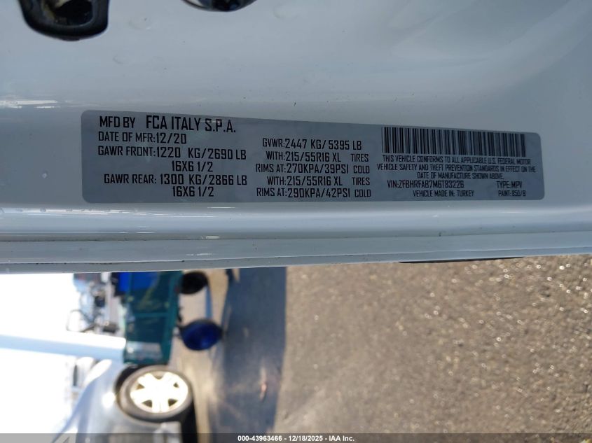 2021 Ram Promaster City Tradesman /Wagon VIN: ZFBHRFAB7M66T8322 Lot: 43963466