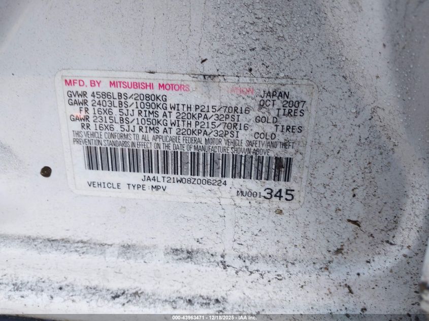 2008 Mitsubishi Outlander Es VIN: JA4LT21W08Z006224 Lot: 43963471