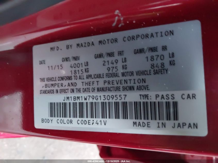 2016 Mazda Mazda3 I Touring VIN: JM1BM1W79G1309557 Lot: 43963486