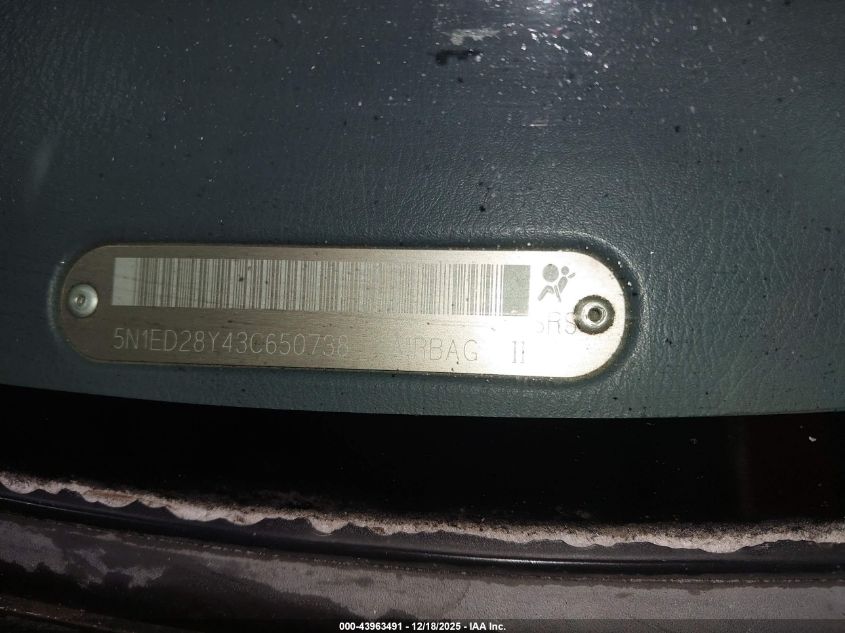 2003 Nissan Xterra Se/Xe VIN: 5N1ED28Y43T650738 Lot: 43963491