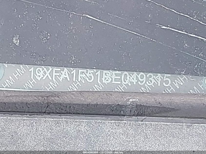 2011 Honda Civic Lx VIN: 19XFA1F51BE049315 Lot: 43963509