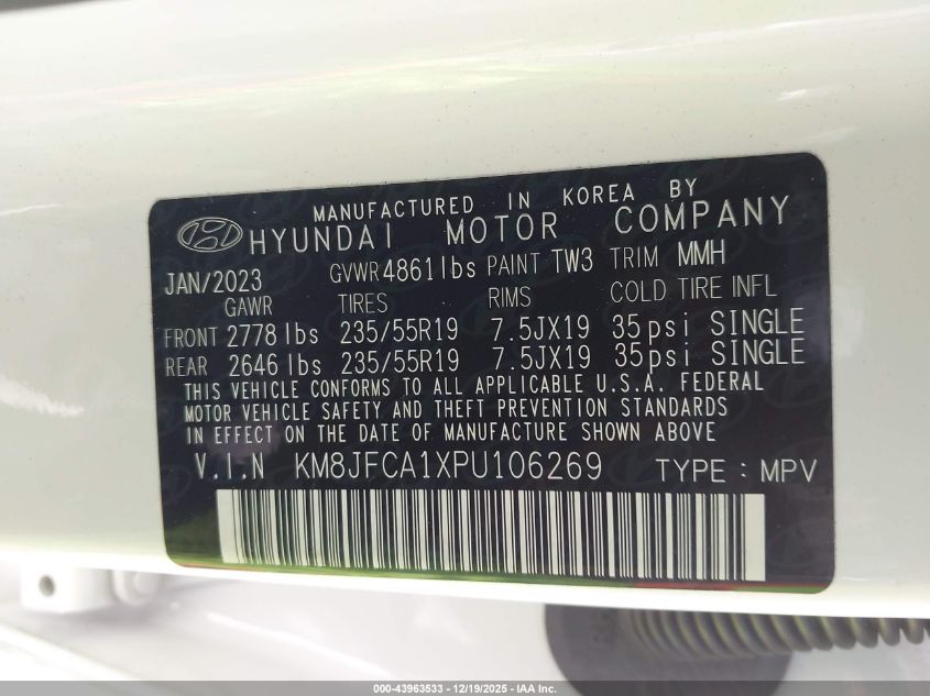 2023 Hyundai Tucson Hybrid Sel Convenience VIN: KM8JFCA1XPU106269 Lot: 43963533