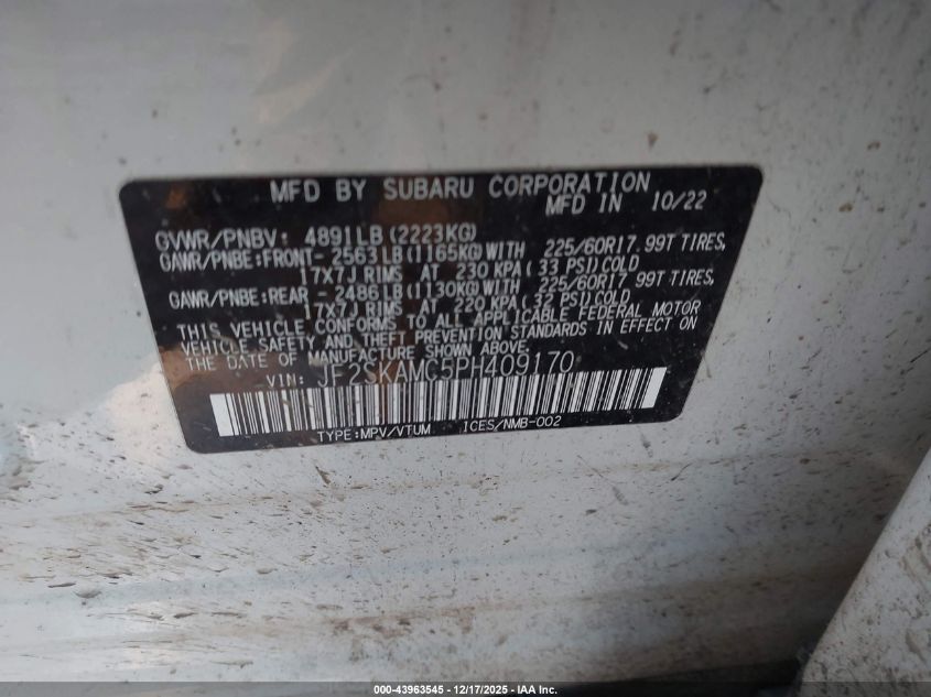 2023 Subaru Forester Wilderness VIN: JF2SKAMC5PH409170 Lot: 43963545