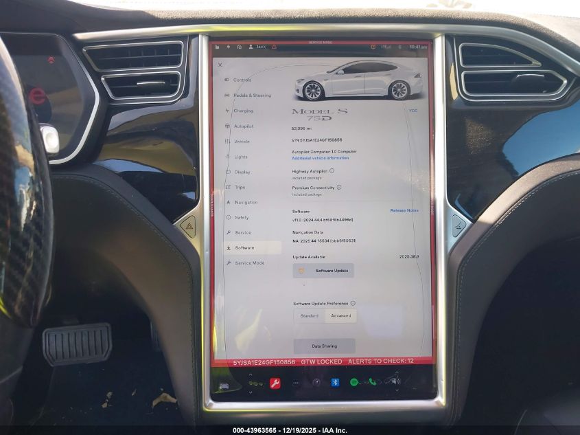 2016 Tesla Model S 60D/70D/75D/85D/90D VIN: 5YJSA1E24GF150856 Lot: 43963565