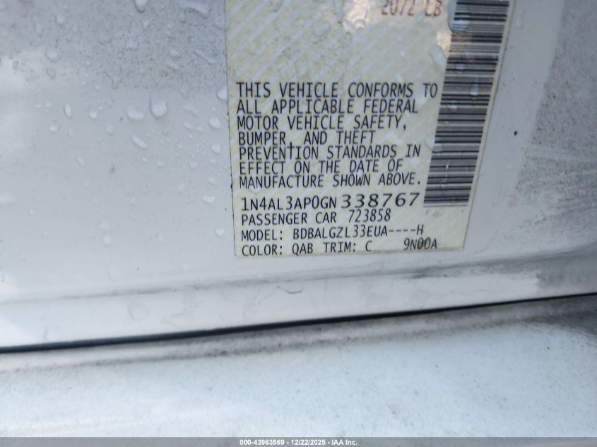 2016 Nissan Altima 2.5 S VIN: 1N4AL3AP0GN338767 Lot: 43963569