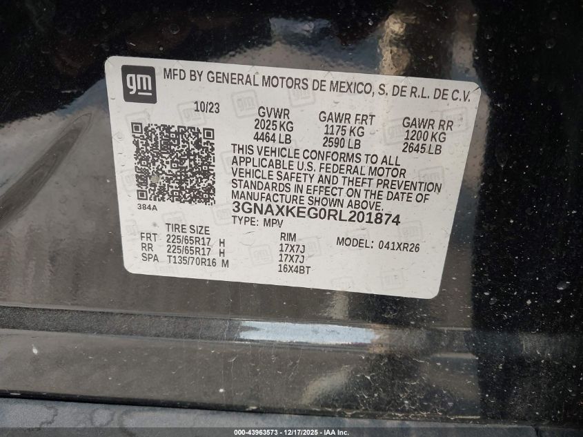 2024 Chevrolet Equinox Fwd Lt VIN: 3GNAXKEG0RL201874 Lot: 43963573