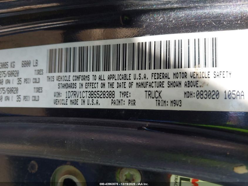 2011 Ram Ram 1500 Slt VIN: 1D7RV1CT3BS528388 Lot: 43963578