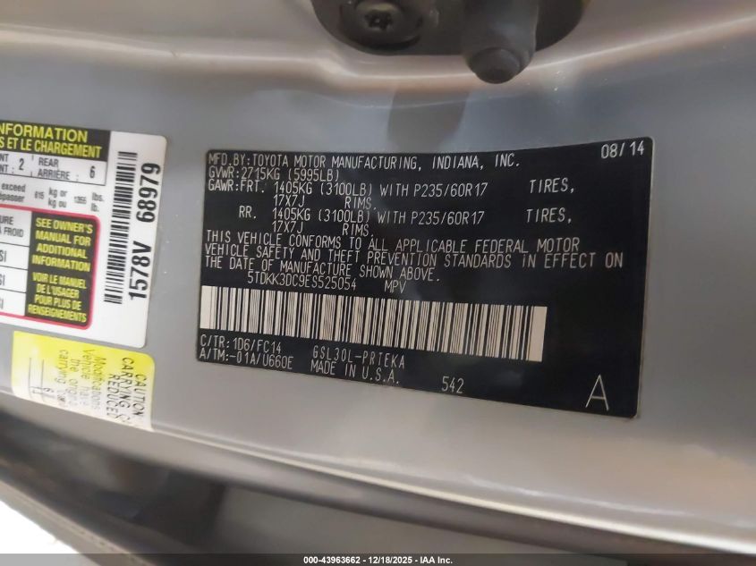 2014 Toyota Sienna Le V6 8 Passenger VIN: 5TDKK3DC9ES525054 Lot: 43963662
