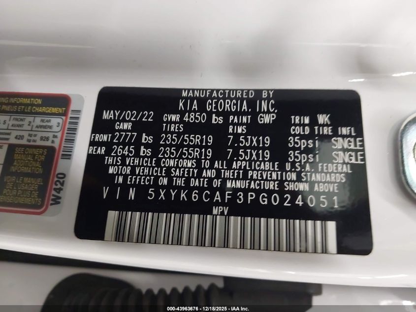2023 Kia Sportage X-Line VIN: 5XYK6CAF3PG024051 Lot: 43963676