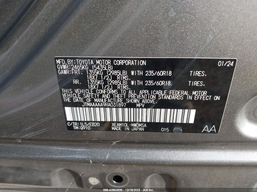 2024 Toyota Bz4X Xle VIN: JTMAAAAA9RA031897 Lot: 43963696