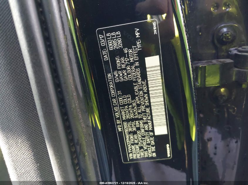 2017 Volvo Xc90 T6 R-Design VIN: YV4A22PM4H1182890 Lot: 43963721