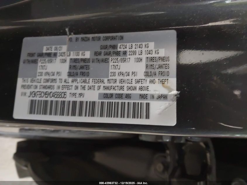 2021 Mazda Cx-5 Touring VIN: JM3KFBCM5M0468806 Lot: 43963732