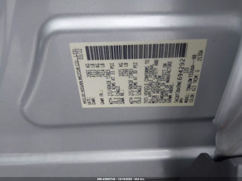 2022 Nissan Rogue Sv Fwd VIN: 5N1BT3BA9NC694292 Lot: 43963740