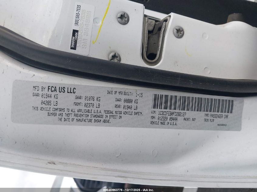 2015 Dodge Dart Gt VIN: 1C3CDFEB0FD282127 Lot: 43963776