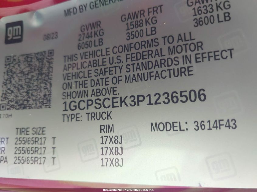 2023 Chevrolet Colorado 2Wd Short Box Lt VIN: 1GCPSCEK3P1236506 Lot: 43963788