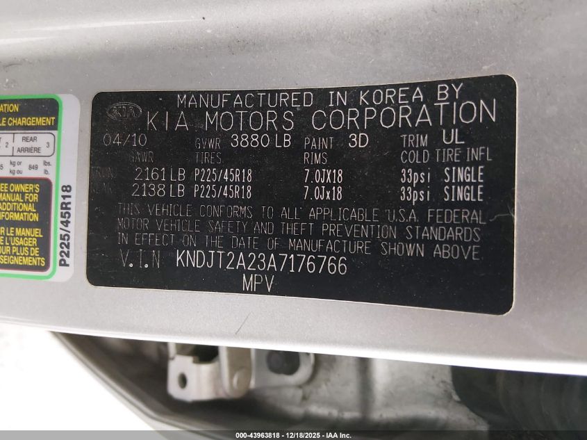 2010 Kia Soul Sport VIN: KNDJT2A23A7176766 Lot: 43963818