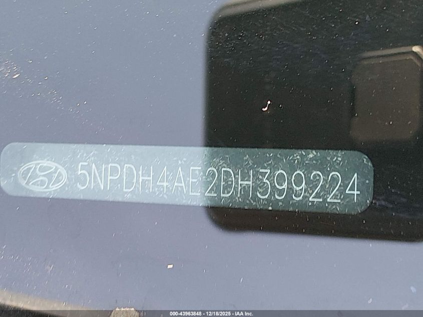 2013 Hyundai Elantra Gls VIN: 5NPDH4AE2DH399224 Lot: 43963848