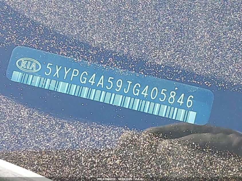 2018 Kia Sorento 3.3L Lx VIN: 5XYPG4A59JG405846 Lot: 43963852