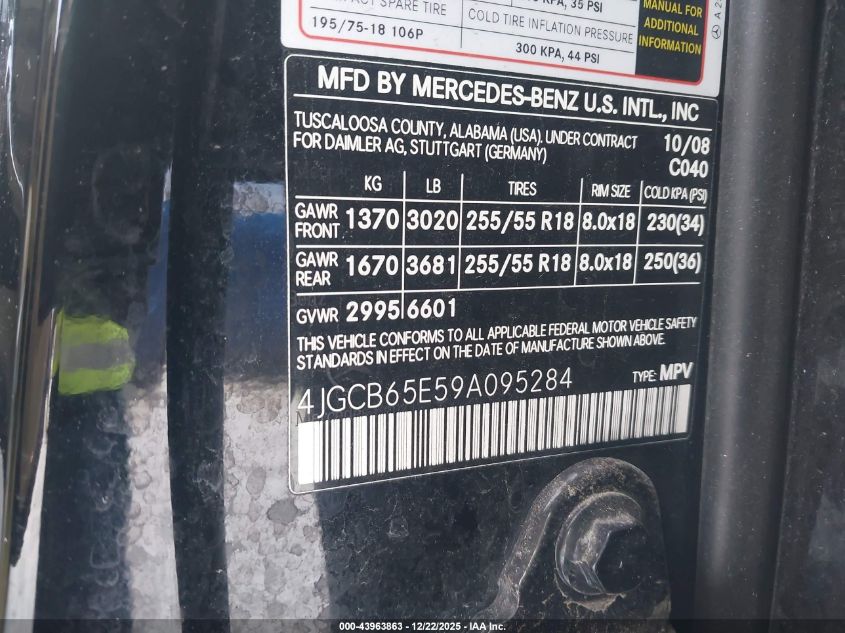 2009 Mercedes-Benz R 350 4Matic VIN: 4JGCB65E59A095284 Lot: 43963863