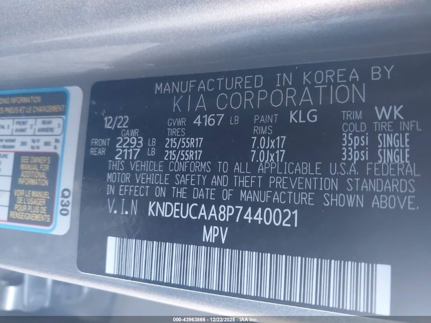 2023 Kia Seltos S VIN: KNDEUCAA8P7440021 Lot: 43963866