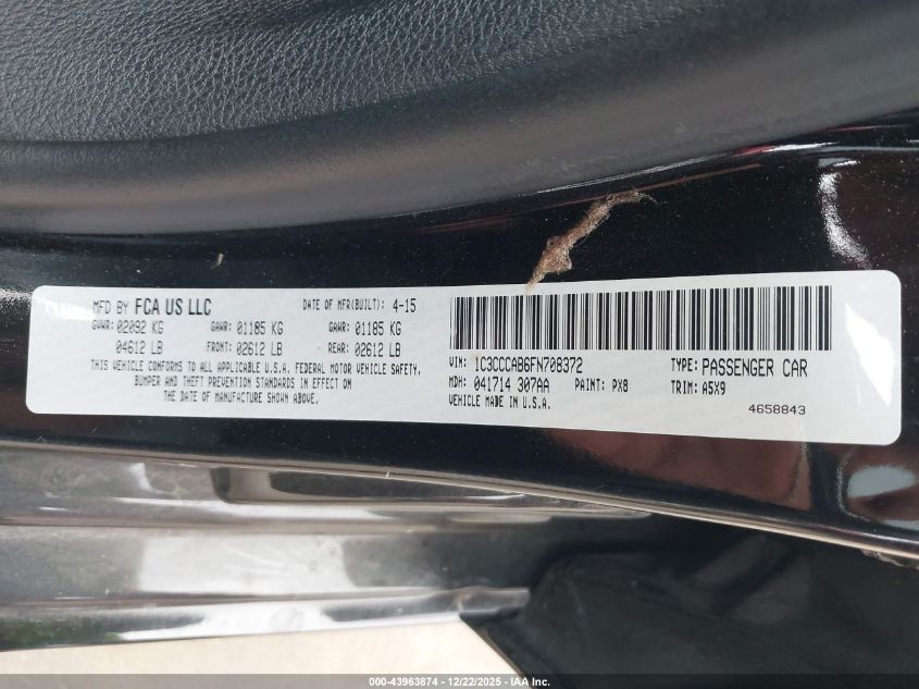 2015 Chrysler 200 Limited VIN: 1C3CCCAB6FN708372 Lot: 43963874