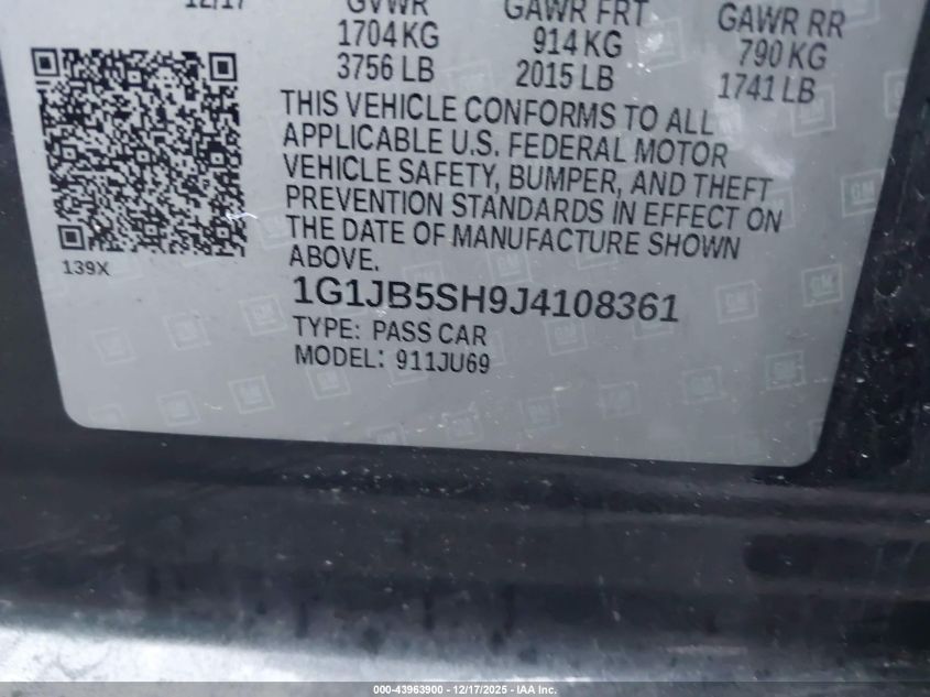 2018 Chevrolet Sonic Ls Auto VIN: 1G1JB5SH9J4108361 Lot: 43963900