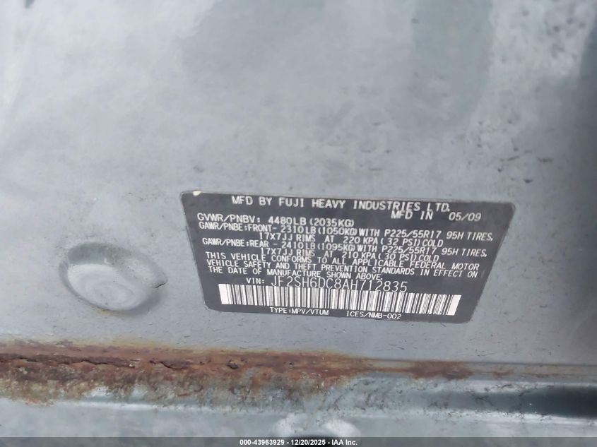 2010 Subaru Forester 2.5X Limited VIN: JF2SH6DC8AH712835 Lot: 43963929