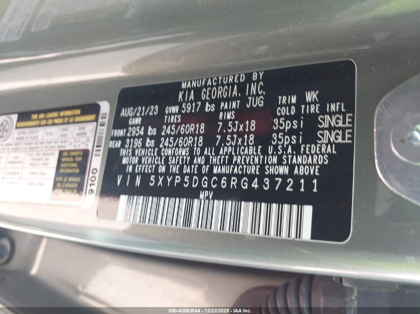 2024 Kia Telluride Sx Prestige X-Pro VIN: 5XYP5DGC6RG437211 Lot: 43963944