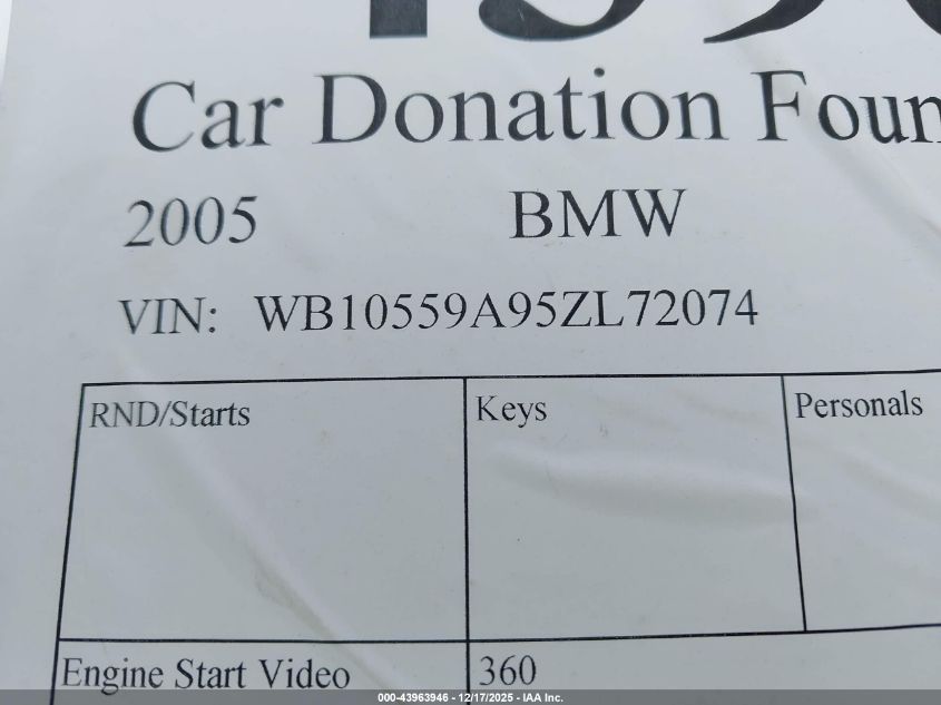 2005 BMW K1200 Lt VIN: WB10559A95ZL72074 Lot: 43963946