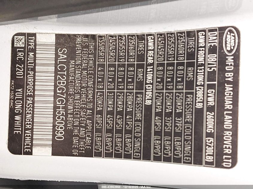 2016 Land Rover Discovery Sport Hse Lux VIN: SALCT2BG7GH550990 Lot: 43963968