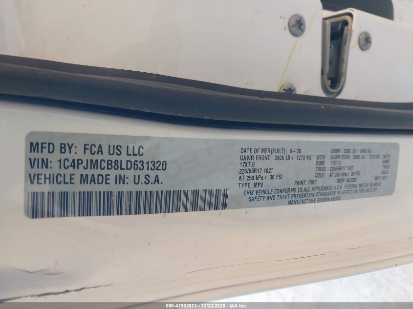 2020 Jeep Cherokee Latitude 4X4 VIN: 1C4PJMCB8LD631320 Lot: 43963971