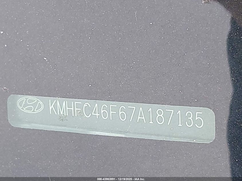 2007 Hyundai Azera Limited/Se VIN: KMHFC46F67A187135 Lot: 43963991