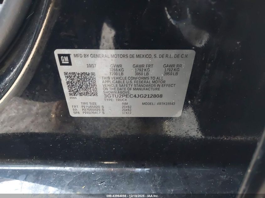 2018 GMC Sierra 1500 Denali VIN: 3GTU2PEC4JG212808 Lot: 43964056