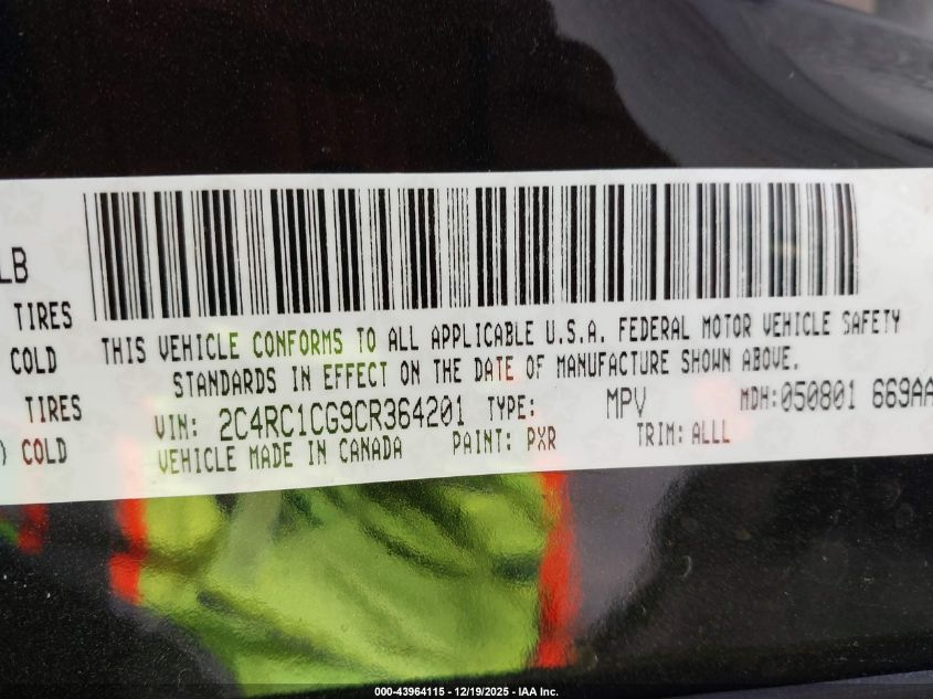 2012 Chrysler Town & Country Touring-L VIN: 2C4RC1CG9CR364201 Lot: 43964115