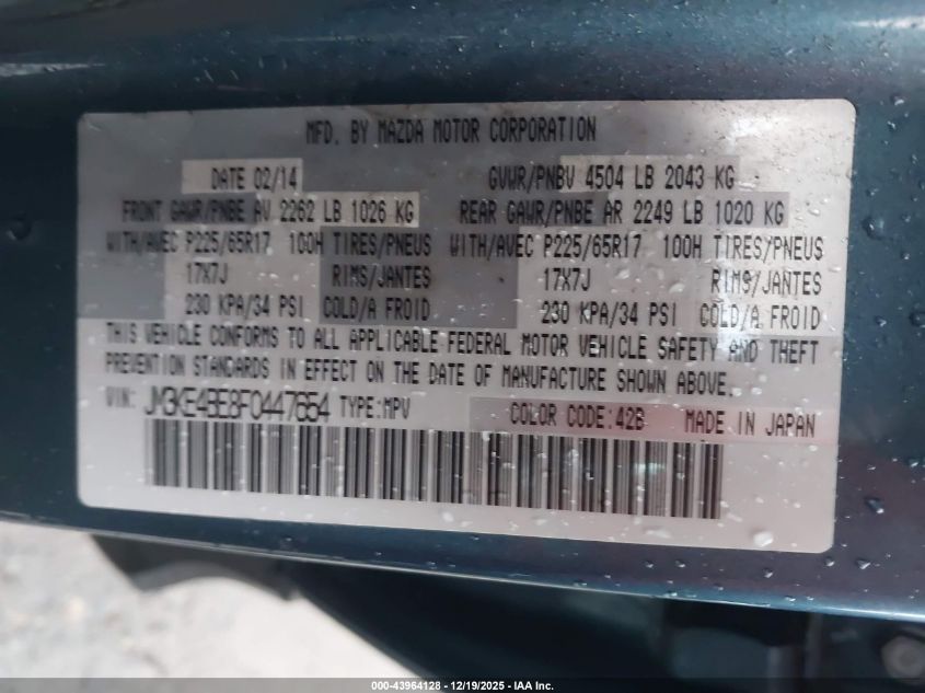 2015 Mazda Cx-5 Sport VIN: JM3KE4BE8F0447654 Lot: 43964128