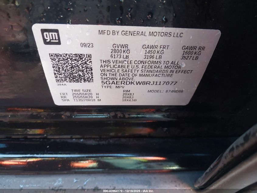 2024 Buick Enclave Avenir Fwd VIN: 5GAERDKW8RJ117077 Lot: 43964170