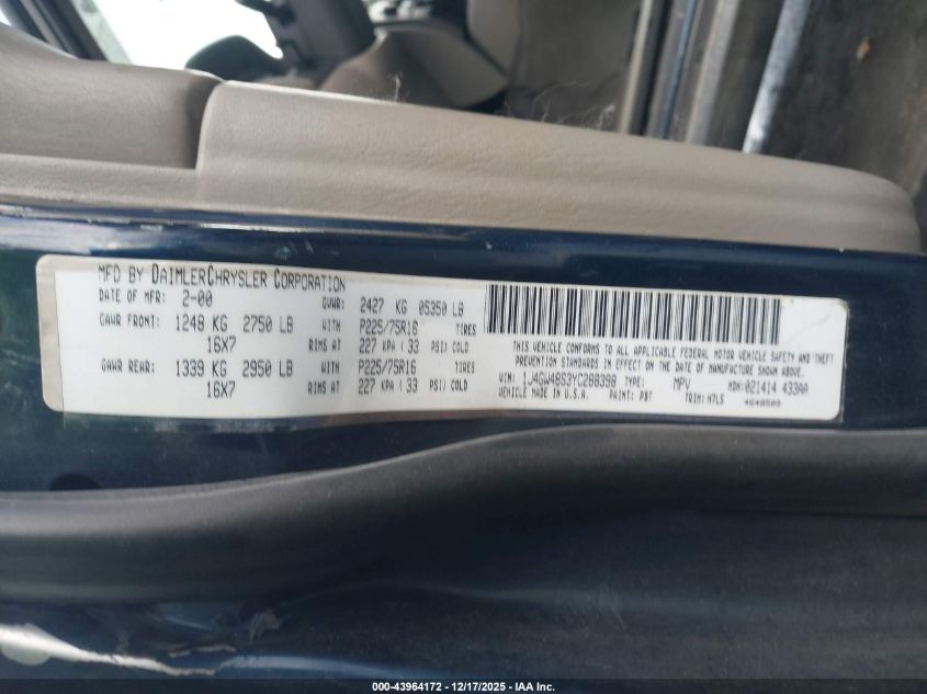 2000 Jeep Grand Cherokee Laredo VIN: 1J4GW48S3YC288398 Lot: 43964172