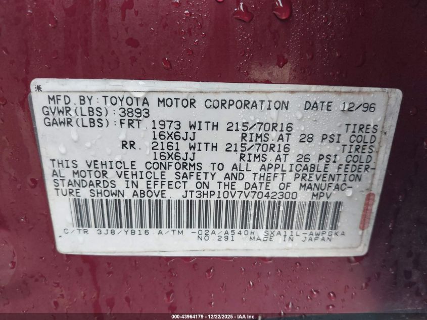1997 Toyota Rav4 VIN: JT3HP10V7V7042300 Lot: 43964179