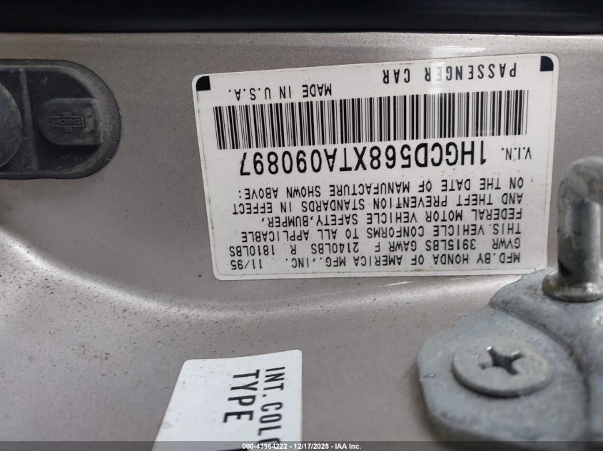 1996 Honda Accord Dx 25Th Anniversary VIN: 1HGCD568XTA090897 Lot: 43964222