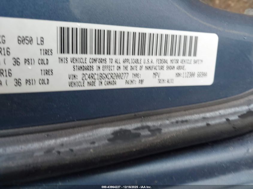 2012 Chrysler Town & Country Touring VIN: 2C4RC1BGXCR200277 Lot: 43964227