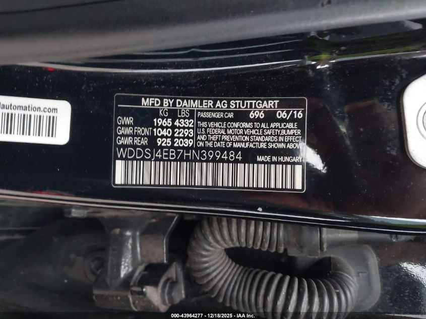 2017 Mercedes-Benz Cla 250 VIN: WDDSJ4EB7HN399484 Lot: 43964277