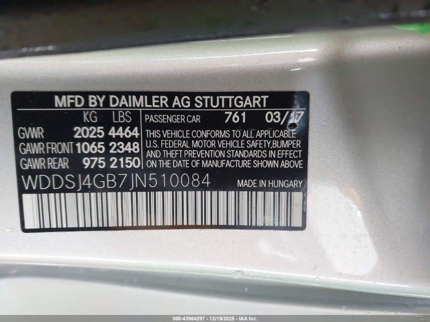 2018 Mercedes-Benz Cla 250 4Matic VIN: WDDSJ4GB7JN510084 Lot: 43964297