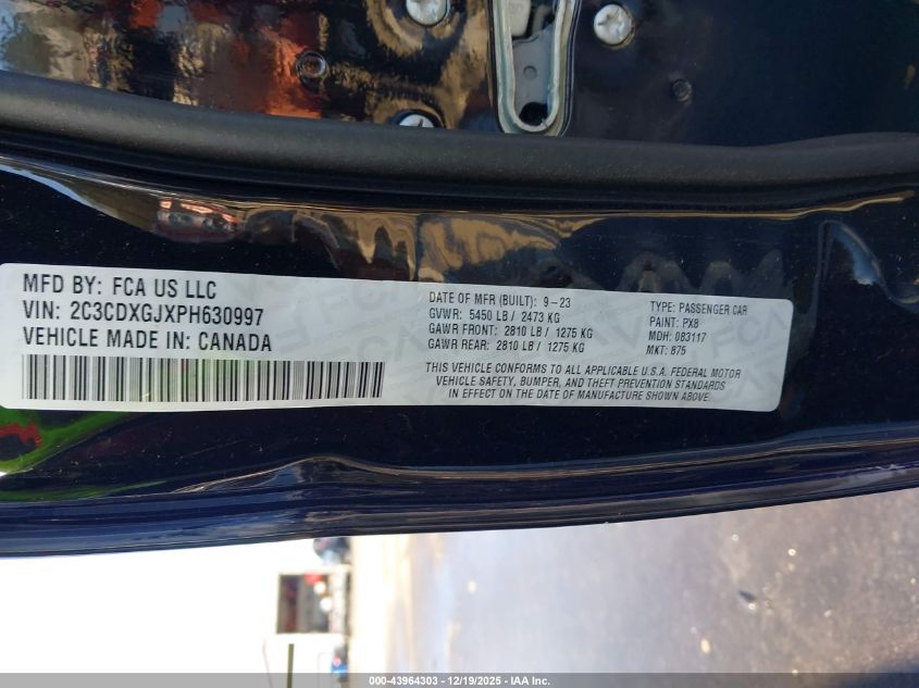 2023 Dodge Charger Scat Pack Widebody VIN: 2C3CDXGJXPH630997 Lot: 43964303