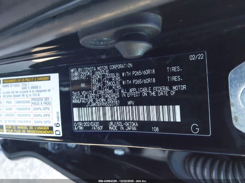 2022 Lexus Gx Gx 460 Premium VIN: JTJAM7BX9N5323787 Lot: 43964326