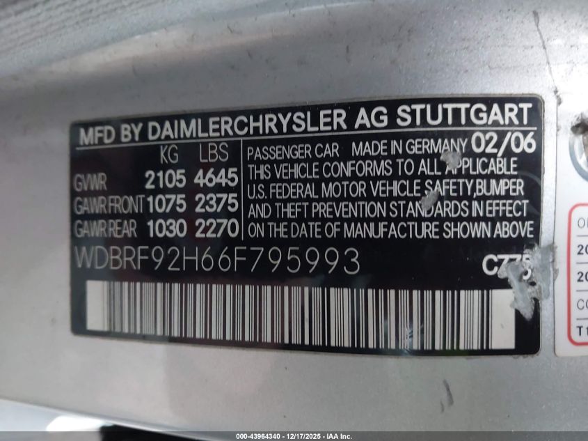 2006 Mercedes-Benz C 280 Luxury 4Matic VIN: WDBRF92H66F795993 Lot: 43964340