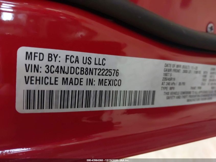 2022 Jeep Compass (Red) Edition 4X4 VIN: 3C4NJDCB8NT222576 Lot: 43964368