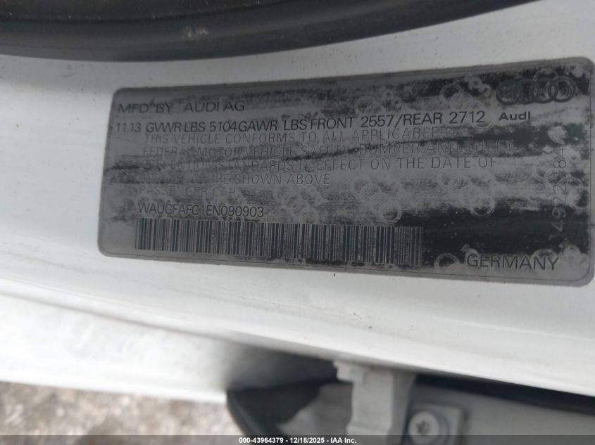 2014 Audi A6 2.0T Premium VIN: WAUGFAFC1EN090903 Lot: 43964379